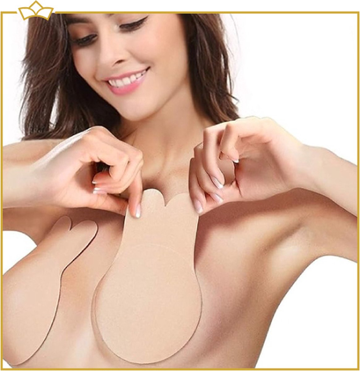 ATTREZZO® Premium Plak BH Push UP - Zelfklevende BH - Cup D - Beige - Strapless BH