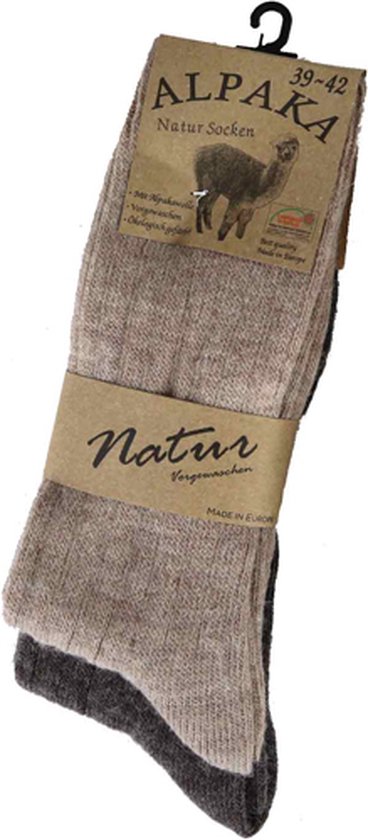 ATTREZZO® 2 paar Alpaca sokken - maat 35-38 - Lichtbruin/Donkerbruin