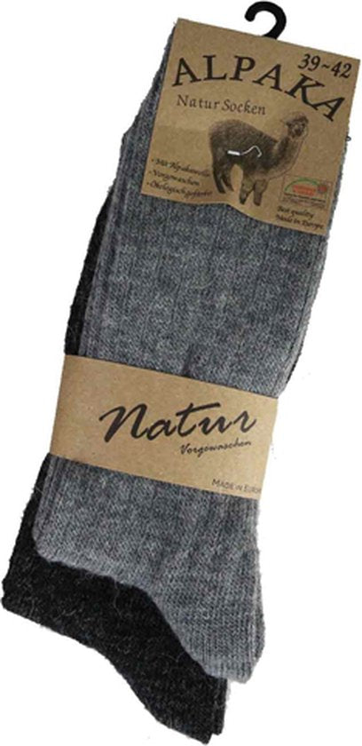 ATTREZZO® 2 paar Alpaca sokken - maat 39-42 - Lichtgrijs/Antraciet