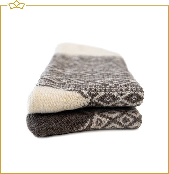 ATTREZZO® 2 paar Noorse Sokken met motief - Wol - Nordic Socks - Bruin - maat 39-42