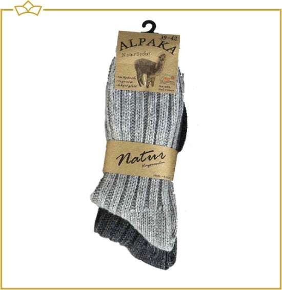 ATTREZZO® 2 paar Alpaca sokken - maat 39-42 - Wol - Grijs - extra warm!