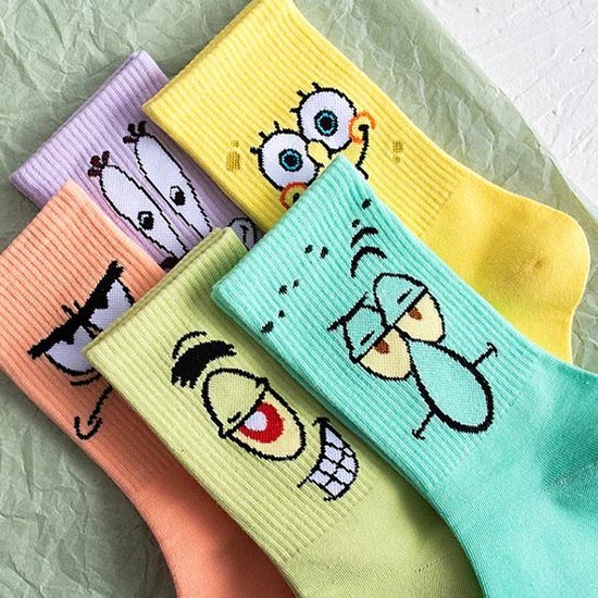 ATTREZZO® 5 paar Spongebob Squarepants sokken - maat 35-40