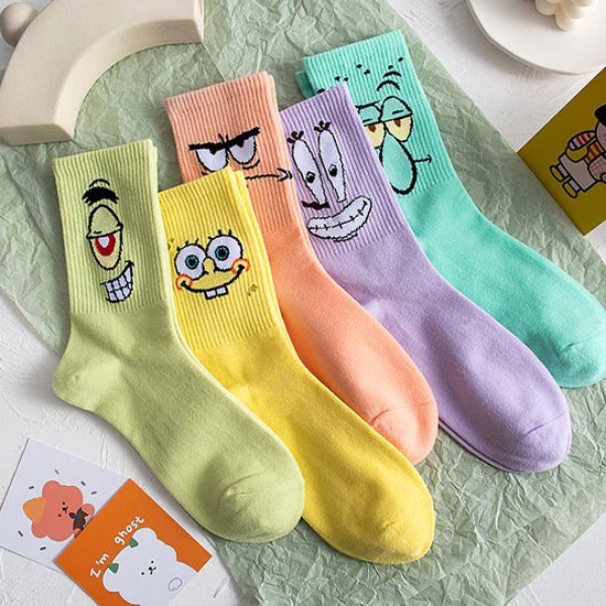 ATTREZZO® 5 paar Spongebob Squarepants sokken - maat 35-40