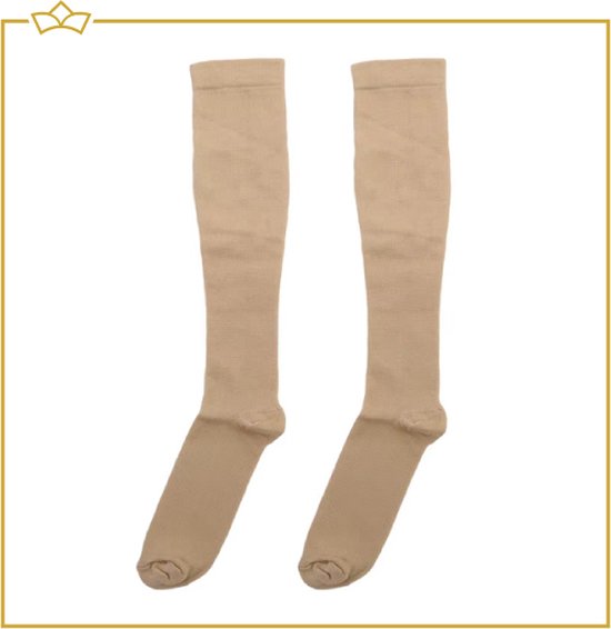 ATTREZZO® duopack Premium Compressie kousen – Maat 47-50 - Compressie sokken – Steunkousen - sport vliegtuig hardlopen – Beige – maat XXL