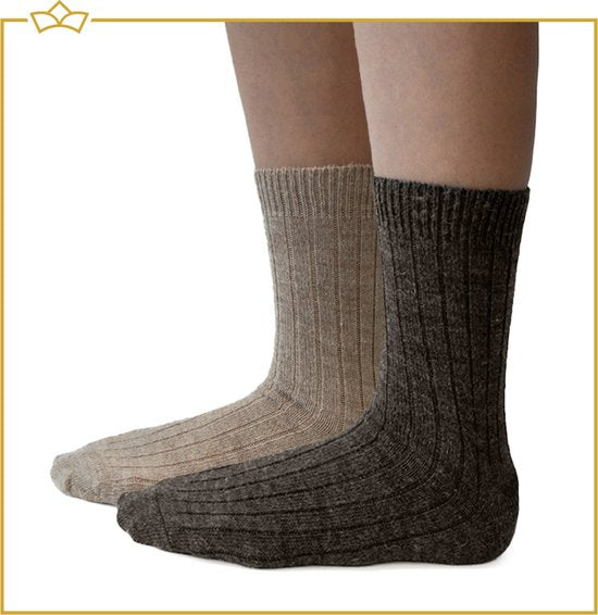 ATTREZZO® 2 paar Alpaca sokken - maat 35-38 - Lichtbruin/Donkerbruin