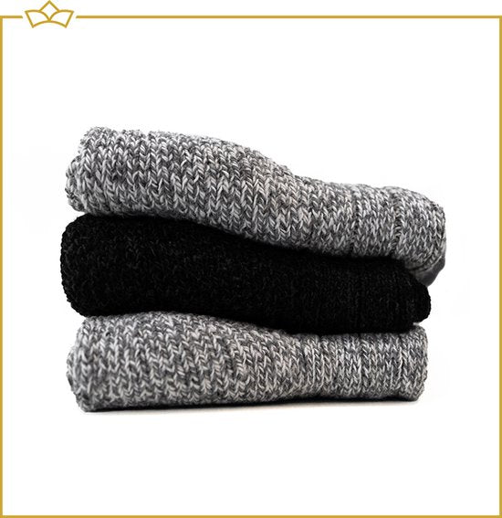 ATTREZZO® 3 paar Noorse Sokken - Wol - Nordic Socks - Grijs gemeleerd - maat 35-38