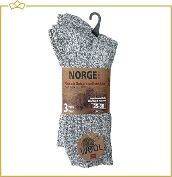 ATTREZZO® 3 paar Noorse Sokken - Wol - Nordic Socks - Grijs - maat 43-47