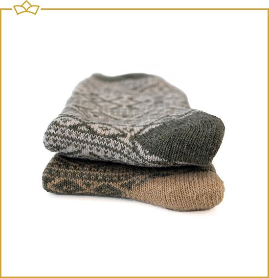 ATTREZZO® 2 paar Noorse Sokken met motief - Wol - Nordic Socks - Groen - maat 43-46
