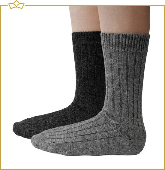 ATTREZZO® 2 paar Alpaca sokken - maat 39-42 - Lichtgrijs/Antraciet