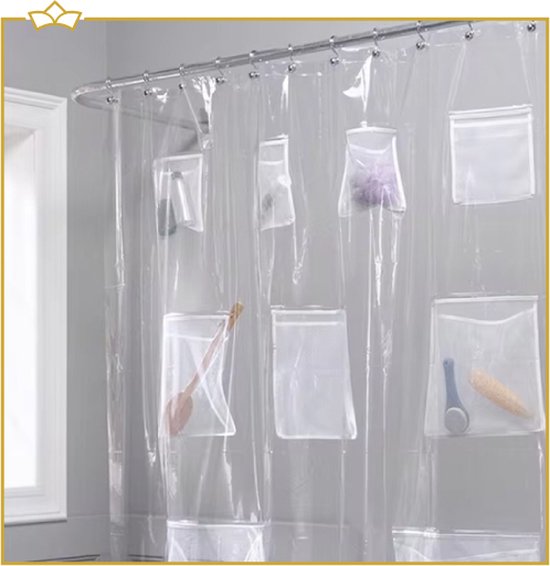ATTREZZO® Douchegordijn - Doorzichtig - Met Zakjes - 178x183 cm - Wasbaar - Douche Gordijn