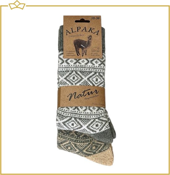 ATTREZZO® 2 paar Noorse Sokken met motief - Wol - Nordic Socks - Groen - maat 43-46
