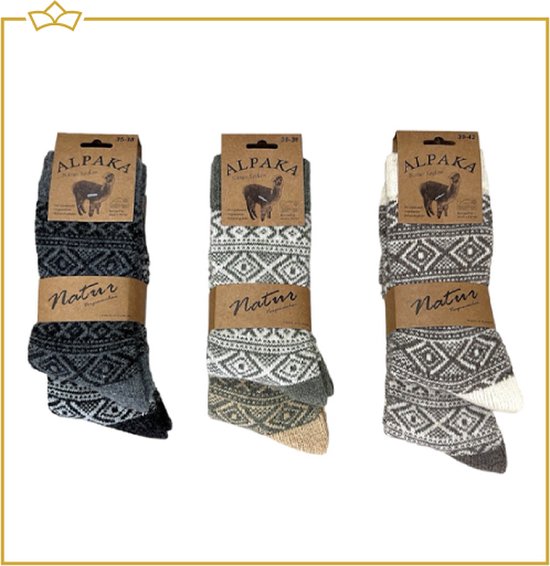 ATTREZZO® 2 paar Noorse Sokken met motief - Wol - Nordic Socks - Grijs - maat 43-46