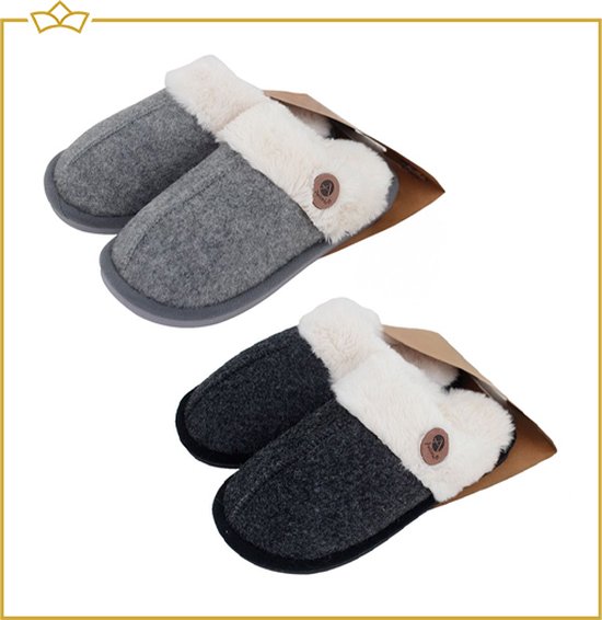 ATTREZZO® Pantoffels Dames - Maat 38-39 - Antraciet - Heerlijk warm!