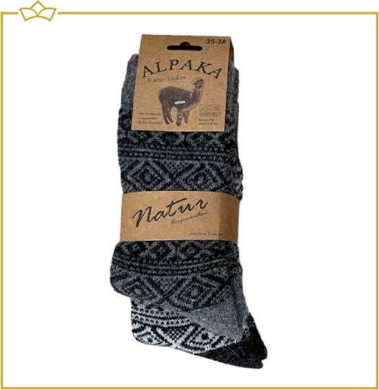 ATTREZZO® 2 paar Noorse Sokken met motief - Wol - Nordic Socks - Grijs - maat 43-46