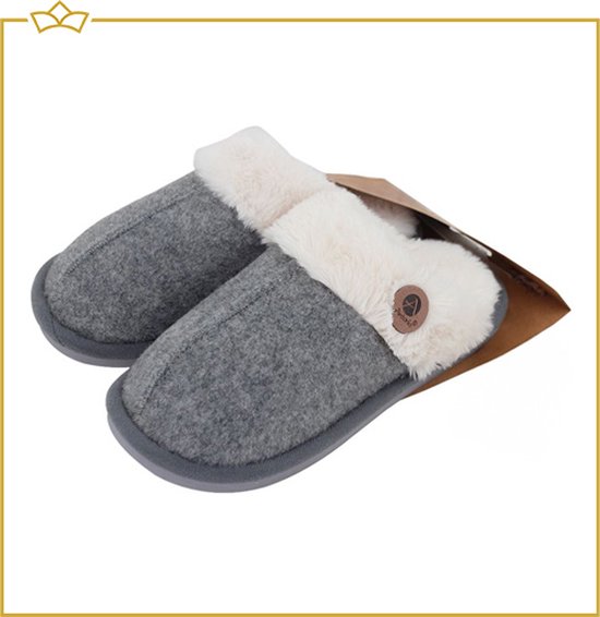 ATTREZZO® Pantoffels Dames - Maat 38-39 - Lichtgrijs - Heerlijk warm!