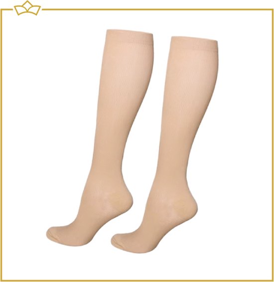 ATTREZZO® duopack Premium Compressie kousen – Maat 47-50 - Compressie sokken – Steunkousen - sport vliegtuig hardlopen – Beige – maat XXL