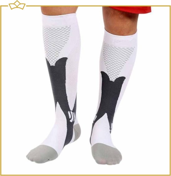 ATTREZZO® Duopack Sport Premium Compressie kousen – Compressie sokken – Steunkousen - sport vliegtuig hardlopen – Wit – maat S/M