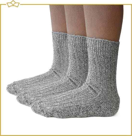 ATTREZZO® 3 paar Noorse Sokken - Wol - Nordic Socks - Grijs - maat 43-47