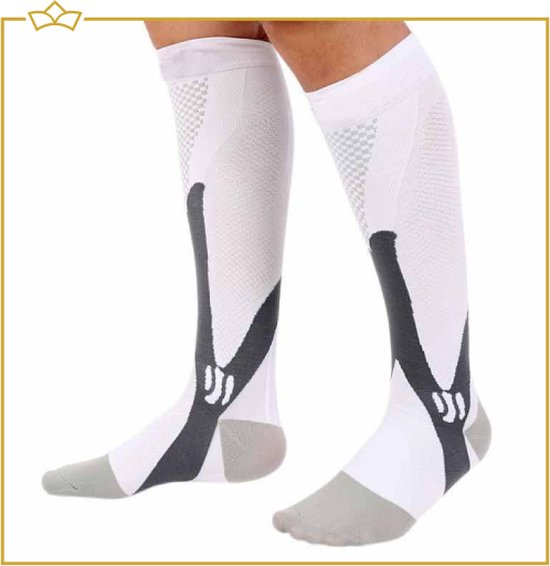 ATTREZZO® Duopack Sport Premium Compressie kousen – Compressie sokken – Steunkousen - sport vliegtuig hardlopen – Wit – maat S/M