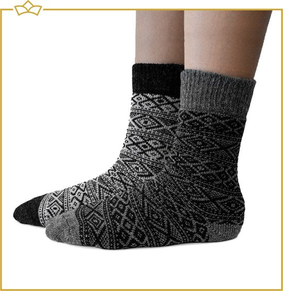 ATTREZZO® 2 paar Noorse Sokken met motief - Wol - Nordic Socks - Grijs - maat 43-46