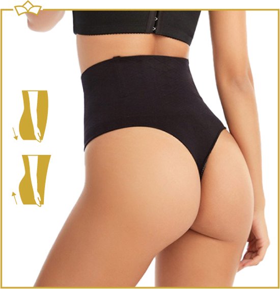 ATTREZZO® Butt lifter onderbroek - String - Billen lift broekje - Shapewear voor taille - Baleinen - Zwart - Maat XL