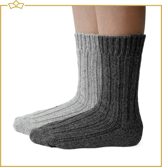 ATTREZZO® 2 paar Alpaca sokken - maat 39-42 - Wol - Grijs - extra warm!