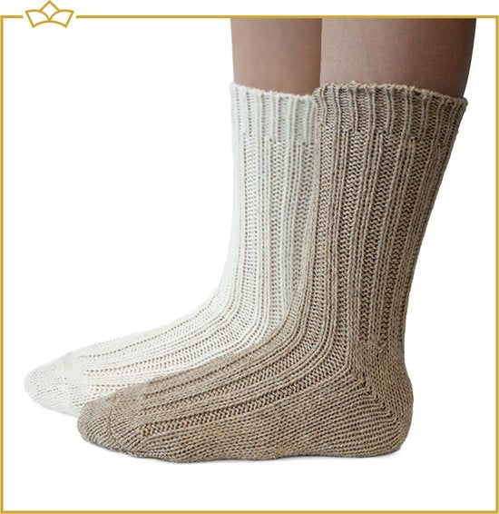 ATTREZZO® 2 paar Alpaca sokken - maat 35-38 - Wol - Wit en Beige - extra warm!