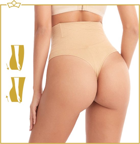 ATTREZZO® Butt lifter onderbroek - String - Billen lift broekje - Shapewear voor taille - Baleinen - Beige - Maat XL