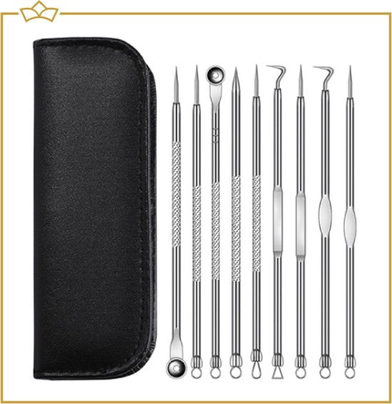 ATTREZZO® 9-delige set Mee eter verwijderen in luxe etui - Puistjes verwijderen - Acne - Blackhead remover