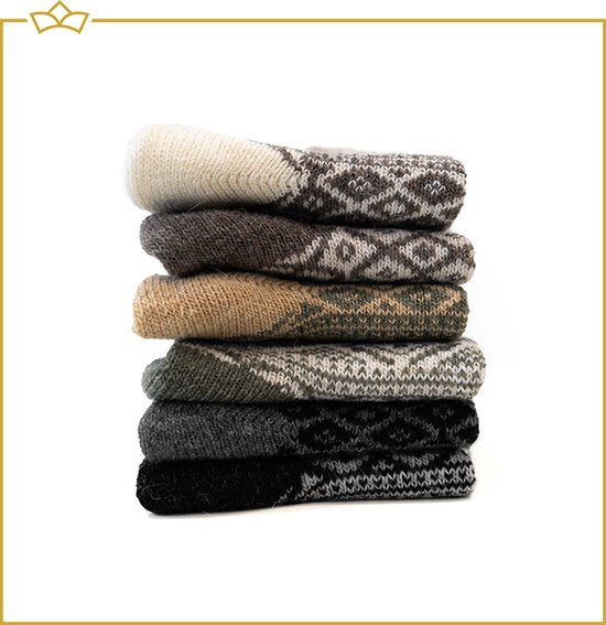 ATTREZZO® 2 paar Noorse Sokken met motief - Wol - Nordic Socks - Grijs - maat 43-46