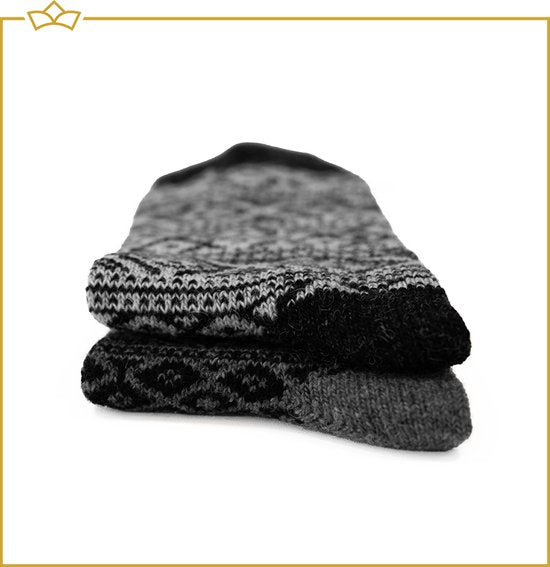 ATTREZZO® 2 paar Noorse Sokken met motief - Wol - Nordic Socks - Grijs - maat 43-46