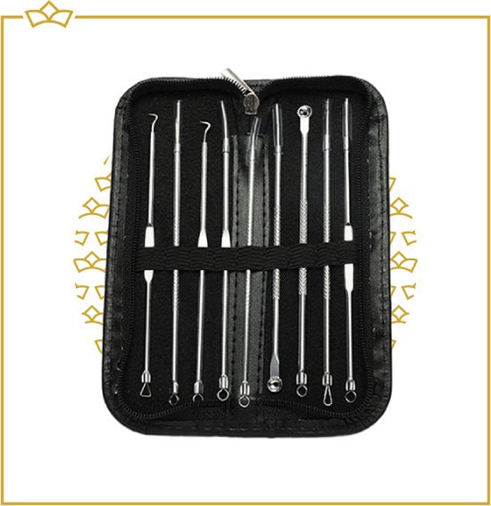 ATTREZZO® 9-delige set Mee eter verwijderen in luxe etui - Puistjes verwijderen - Acne - Blackhead remover