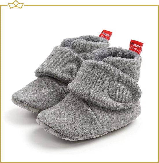 ATTREZZO® Baby slofjes - Pantoffels - Grijs - 18-24 maand - Met klittenband