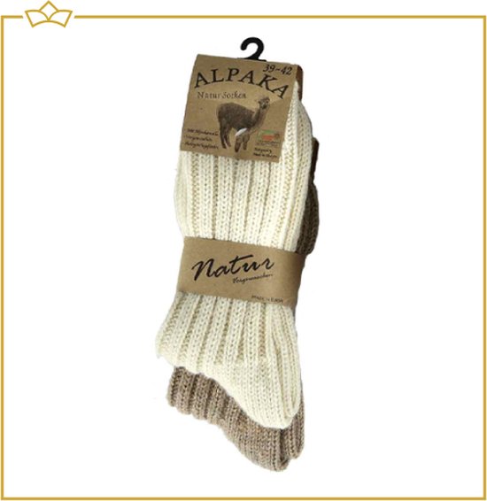 ATTREZZO® 2 paar Alpaca sokken - maat 35-38 - Wol - Wit en Beige - extra warm!