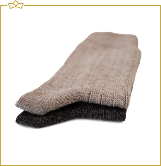 ATTREZZO® 2 paar Alpaca sokken - maat 35-38 - Lichtbruin/Donkerbruin