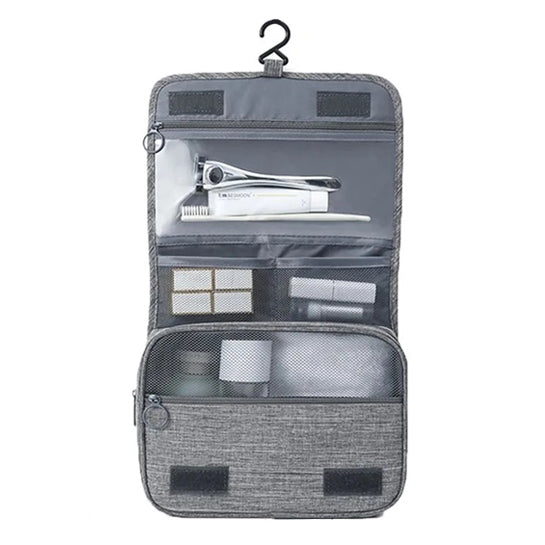 ATTREZZO® – Toilettas – Toilettas hangend – met Haak - Grijs – 23x19cm – Make-up tas – Reizen – Opbergtas badkamer – Organizer