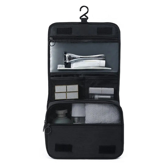 ATTREZZO® – Toilettas – Toilettas hangend – met Haak - Zwart – 23x19cm – Make-up tas – Reizen – Opbergtas badkamer – Organizer