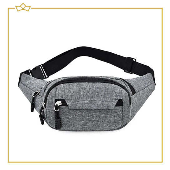 ATTREZZO® Heuptasje – Dames & Heren – 4 zakken – Waterdicht – 35 x 15.5x 6.6cm – Afsluitbaar met Rits - Grijs