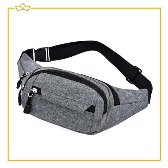 ATTREZZO® Heuptasje – Dames & Heren – 4 zakken – Waterdicht – 35 x 15.5x 6.6cm – Afsluitbaar met Rits - Grijs