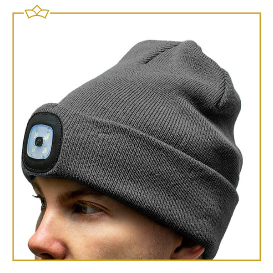 ATTREZZO® Muts met licht - Led Verlichting in het donker - Met Batterij - Unisex - One size - Voor Volwassenen - Grijs