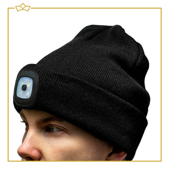 ATTREZZO® Muts met licht - Led Verlichting in het donker - Met Batterij - Unisex - One size - Voor Volwassenen - Zwart