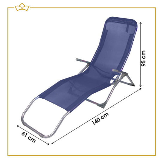 ATTREZZO® Ligbed - Verstelbaar - Opvouwbaar - Ligstoel - Tuin - Buiten - Zonnebed - Weerbestendig - Donkerblauw