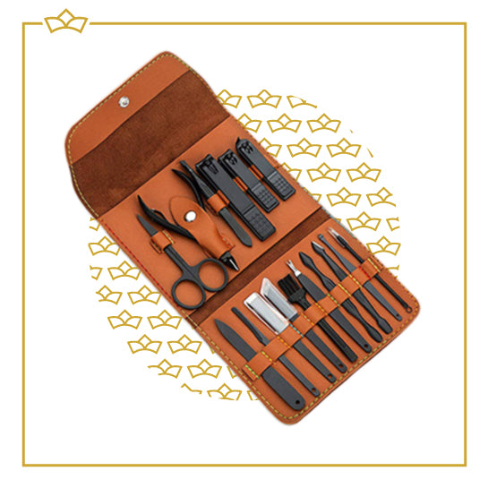 ATTREZZO® Manicure set – 16-delig – Mooie etui – Voor op reis of thuis – Bruin