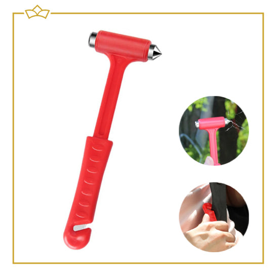 ATTREZZO® Noodhamer - Veiligheidshamer - Emercy Hamer - Veiligheidsgordelsnijder - Rood