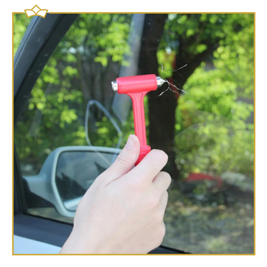 ATTREZZO® Noodhamer - Veiligheidshamer - Emercy Hamer - Veiligheidsgordelsnijder - Rood