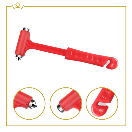ATTREZZO® Noodhamer - Veiligheidshamer - Emercy Hamer - Veiligheidsgordelsnijder - Rood