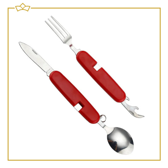 ATTREZZO® Multifunctioneel Reisbestek – Bestek – lepel – vork – mes – opener -Reisset – Campingbestek – Bestekset voor op reis!