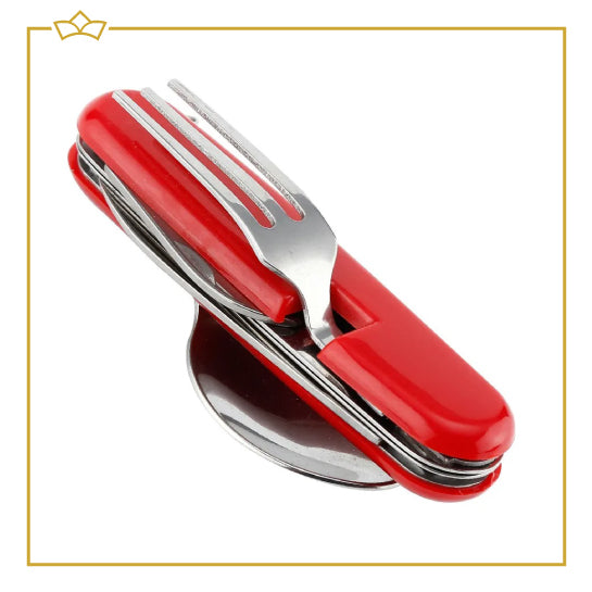 ATTREZZO® Multifunctioneel Reisbestek – Bestek – lepel – vork – mes – opener -Reisset – Campingbestek – Bestekset voor op reis!