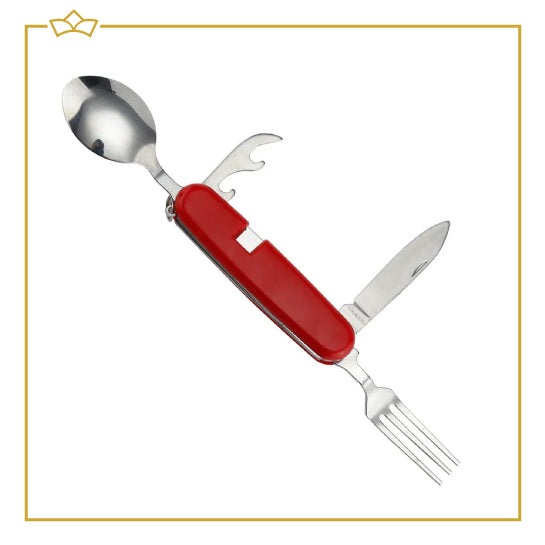 ATTREZZO® Multifunctioneel Reisbestek – Bestek – lepel – vork – mes – opener -Reisset – Campingbestek – Bestekset voor op reis!