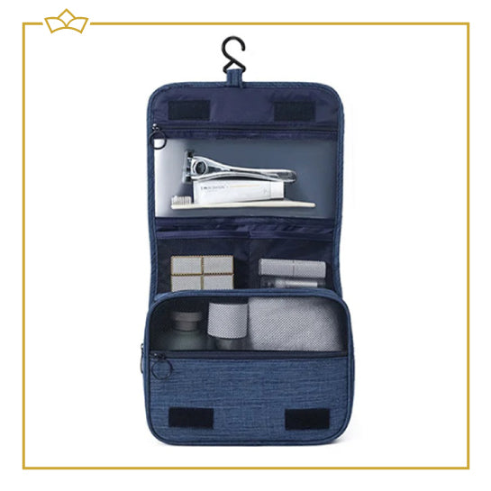 ATTREZZO® – Toilettas – Toilettas hangend – met Haak - Blauw – 23x19cm – Make-up tas – Reizen – Opbergtas badkamer – Organizer